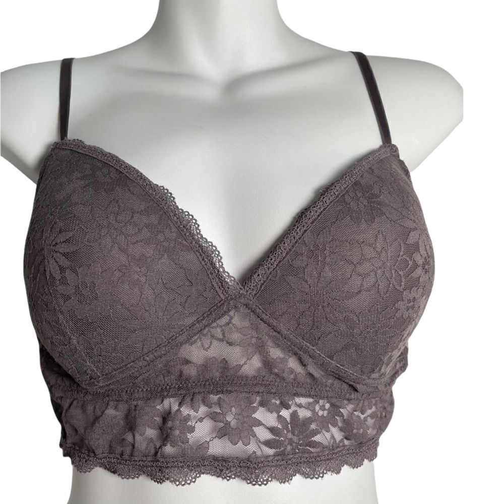 Mae Bodyworks Floral Lace Gray Adjustable Strap Padded Large Bra Grey